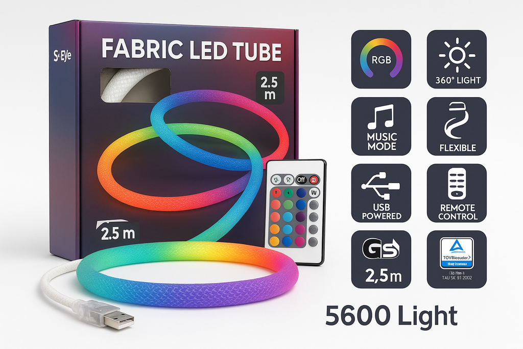 S-Eye Tub luminos RGB 2.5 m cu material textil flexibil si control remote
