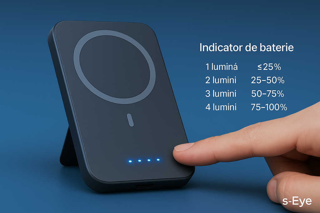 Baterie externa, Powerbank Magnetic s-Eye 5000 mAh cu Suport MagSafe si Stand Integrat – Incarcare Rapida USB-C & Wireless