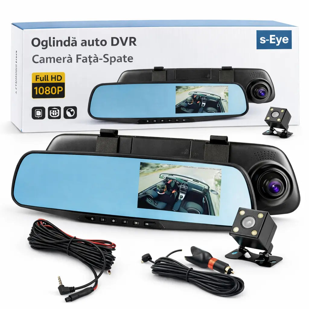 Camera  auto, oglinda DVR s-Eye față spate Full HD 1080p cu cameră marșarier
