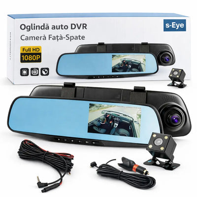 Camera auto, oglinda DVR s-Eye față spate Full HD 1080p cu cameră marșarier