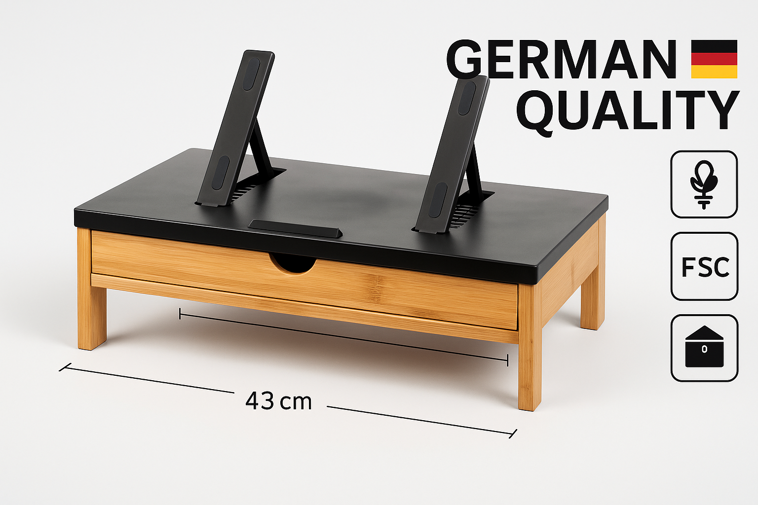 Suport laptop s-Eye din bambus cu sertar si stand pentru tableta, reglabil 9 pozitii