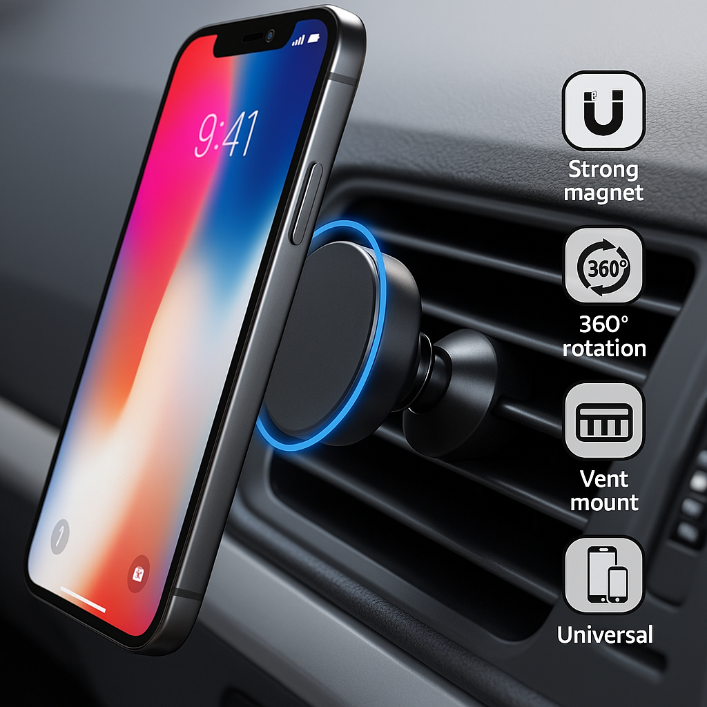 Suport auto magnetic S-Eye pentru telefon, prindere pe grila de ventilatie, rotire 360