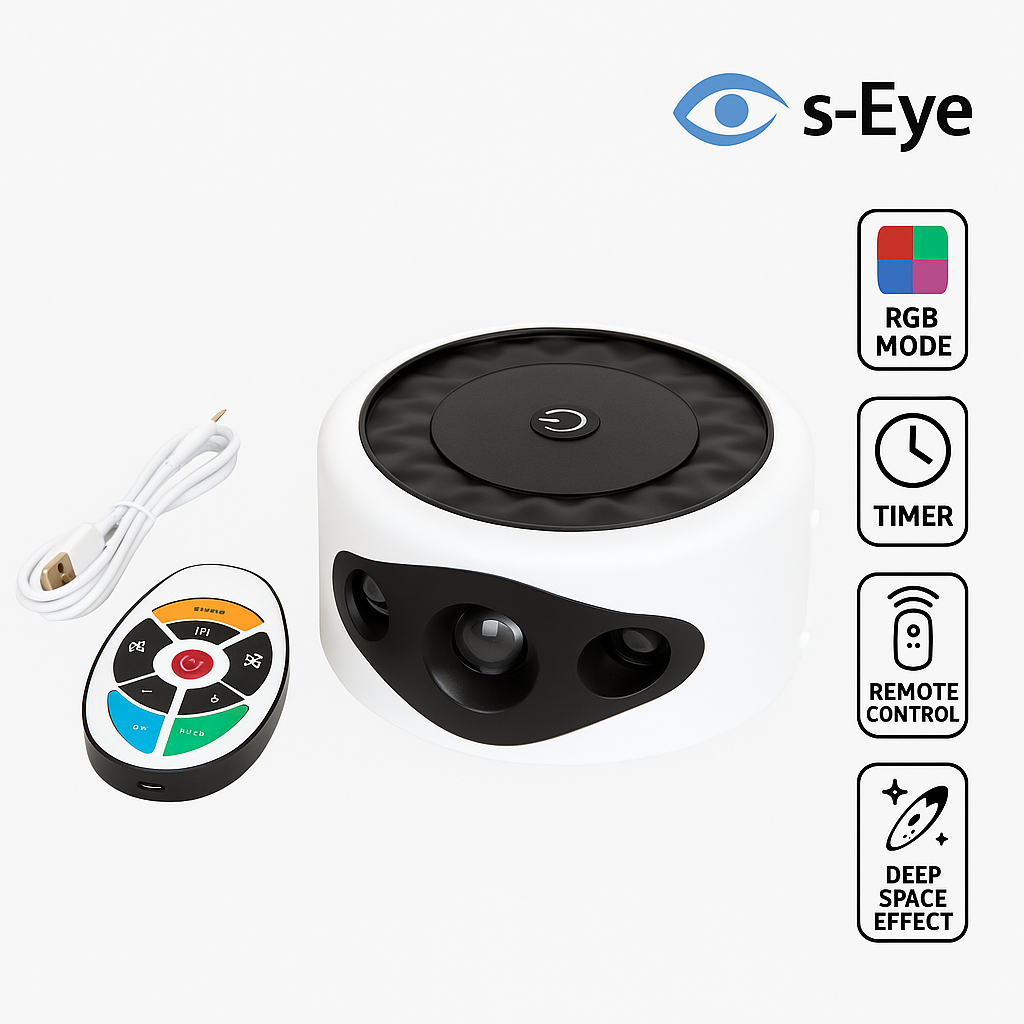 Proiector Laser RGB S-Eye Galaxy Light, Cer Instelat, Telecomanda si Timer Inteligent pentru Relaxare