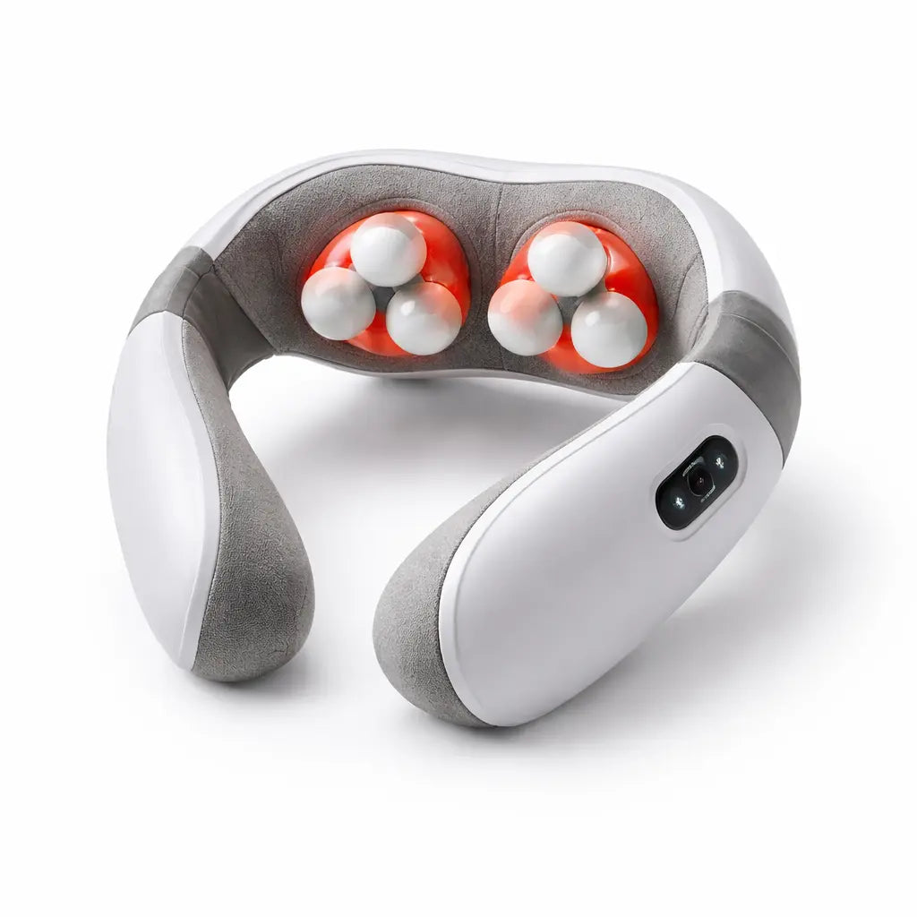 Aparat masaj cervical cu frământare și încălzire, baterie reîncărcabilă, rotație 360°