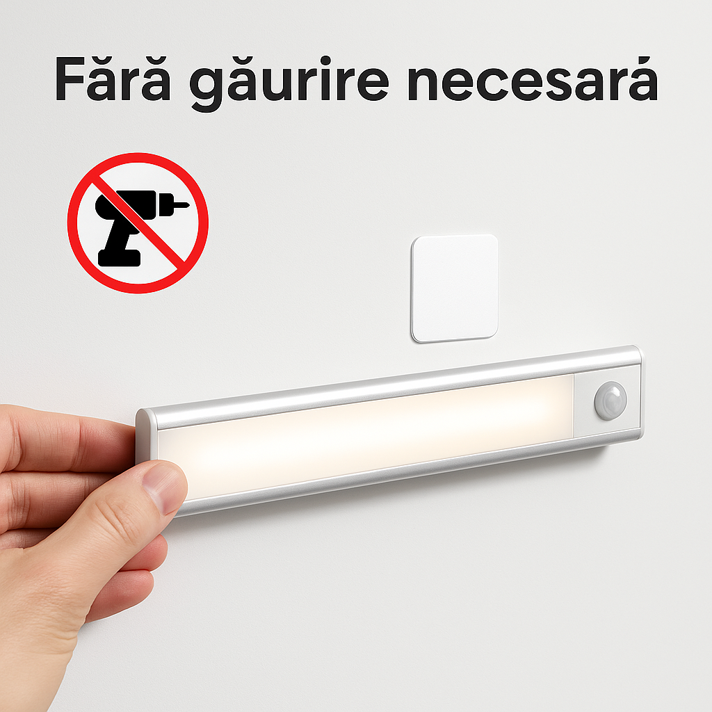 Lampa cu LED sub dulap S-Eye 200mm – Senzor de miscare, reincarcabila USB Type-C, 3 nuante de lumina (3000K-6500K) 