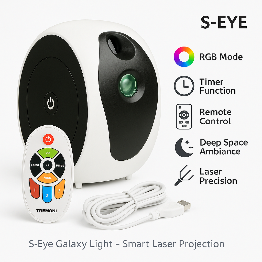Proiector Laser RGB S-Eye Galaxy Light, Cer Instelat, Telecomanda si Timer Inteligent pentru Relaxare