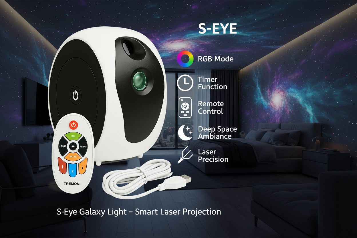 Proiector Laser RGB S-Eye Galaxy Light, Cer Instelat, Telecomanda si Timer Inteligent pentru Relaxare