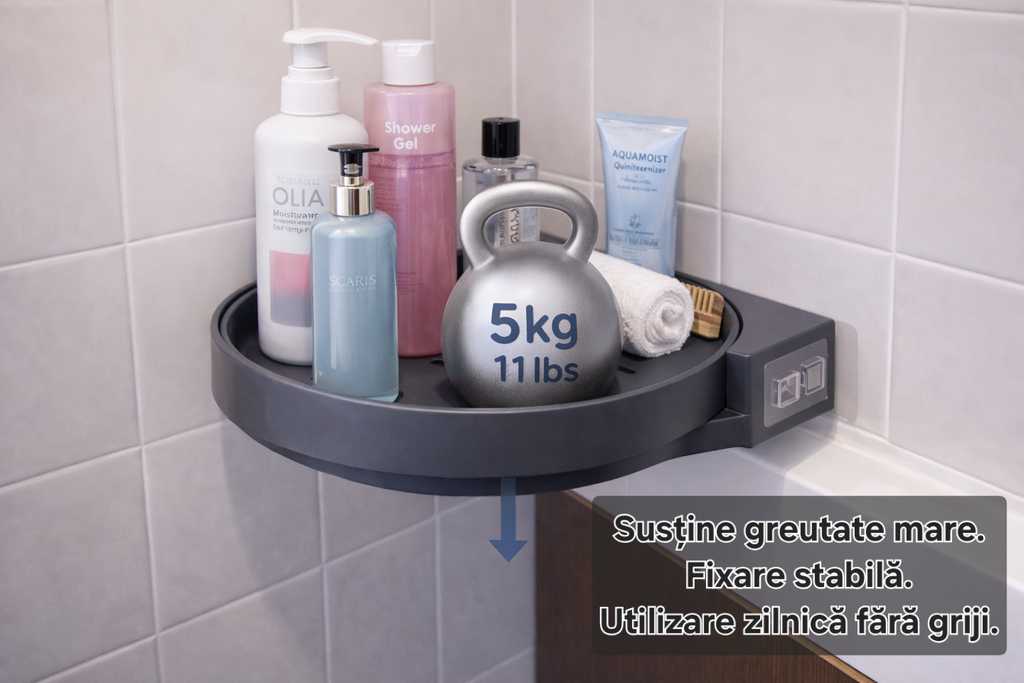 Suport Rotativ Baie S-Eye 360°, Montaj Fara Gaurire, Organizator Cosmetic Rezistent la Umezeala