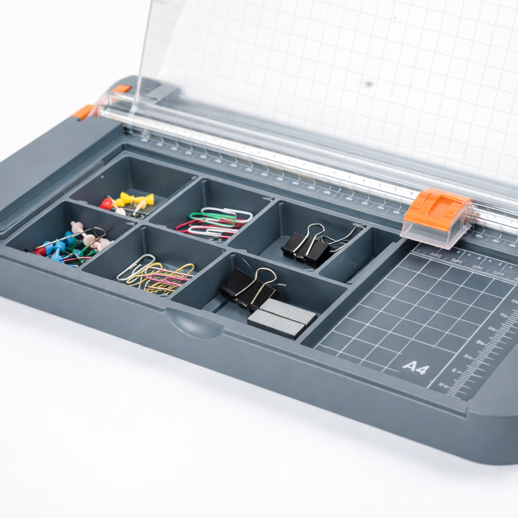 Ghilotină hârtie A4 s-Eye cu riglă integrată și compartimente de depozitare
