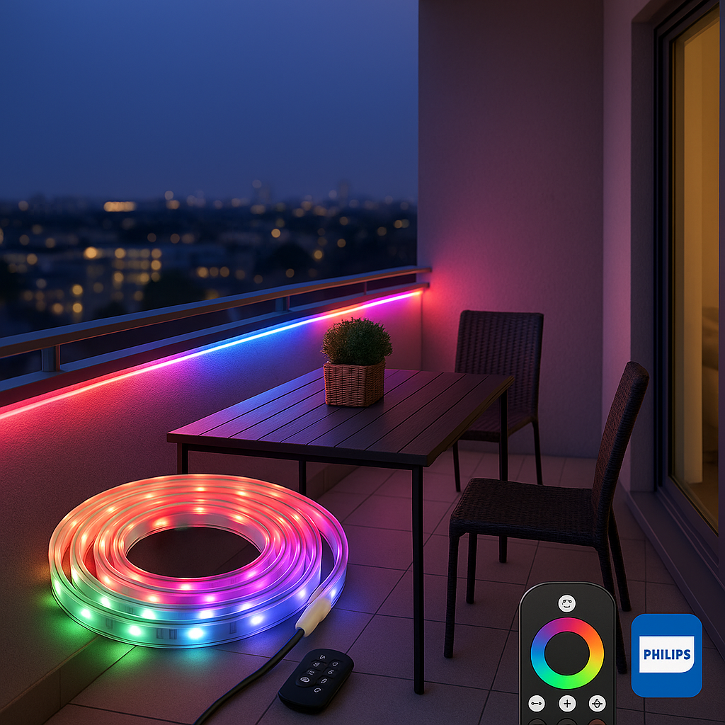 Bandă LED Philips Exterior 5 m RGB 1500 lm cu Telecomandă și Protecție IP44
