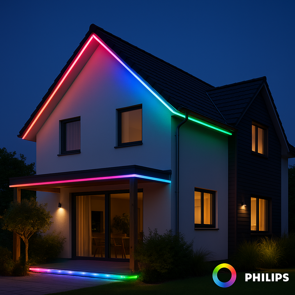 Bandă LED Philips Exterior 5 m RGB 1500 lm cu Telecomandă și Protecție IP44