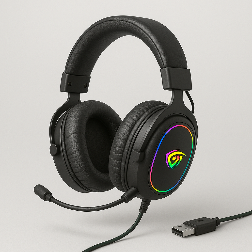 Casti gaming s-Eye Battletron cu sunet surround 360 grade RGB, microfon flexibil USB si pernite over ear confortabile