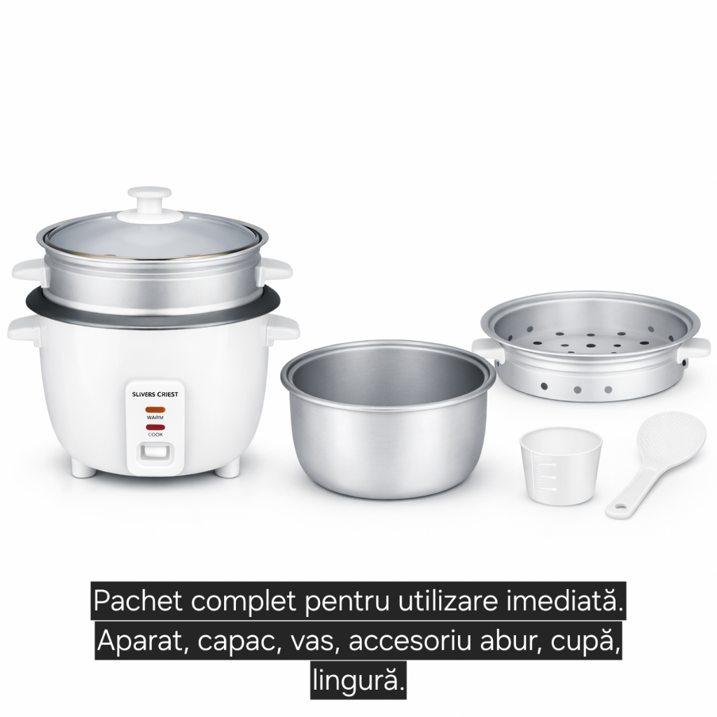 Aparat de gătit orez Royal Slivers Crist SC-750W, 4 L, funcție Warm, vas din aluminiu