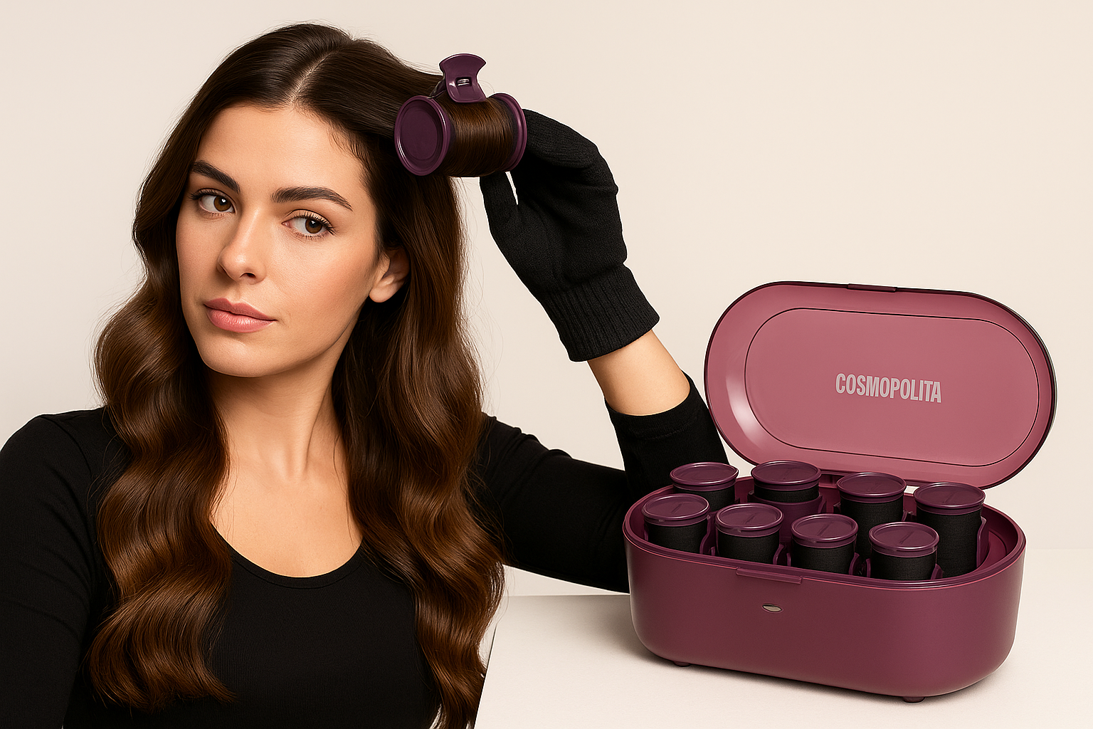 Set bigudiuri termine Cosmopolita s-eye Încălzite 430W cu 10 rol și mănușă anti-căldură