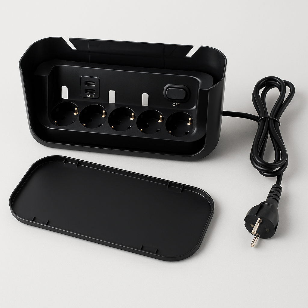 Cutie organizare cabluri S-Eye cu 5 prize USB-A USB-C și capac de protecție