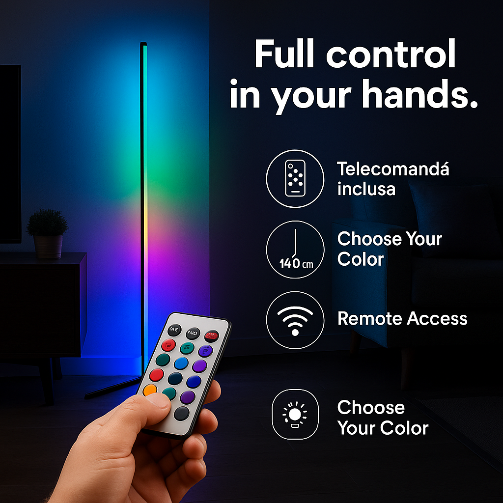 Lampa LED Grundig RGB 140 cm cu Telecomanda si Reactie la Muzica – Iluminare Inteligenta pentru Camera Moderna