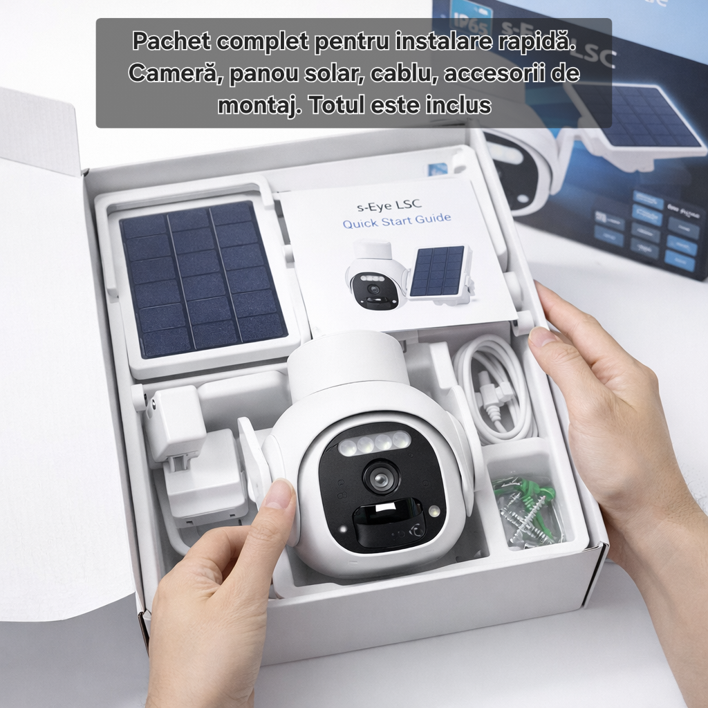 Camera supraveghere s-Eye LSC WiFi cu alimentare solară, PTZ, 1296p HD, detecție mișcare, sirenă, vedere nocturnă, IP65