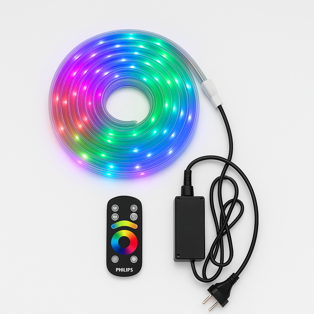 Bandă LED Philips Exterior 5 m RGB 1500 lm cu Telecomandă și Protecție IP44