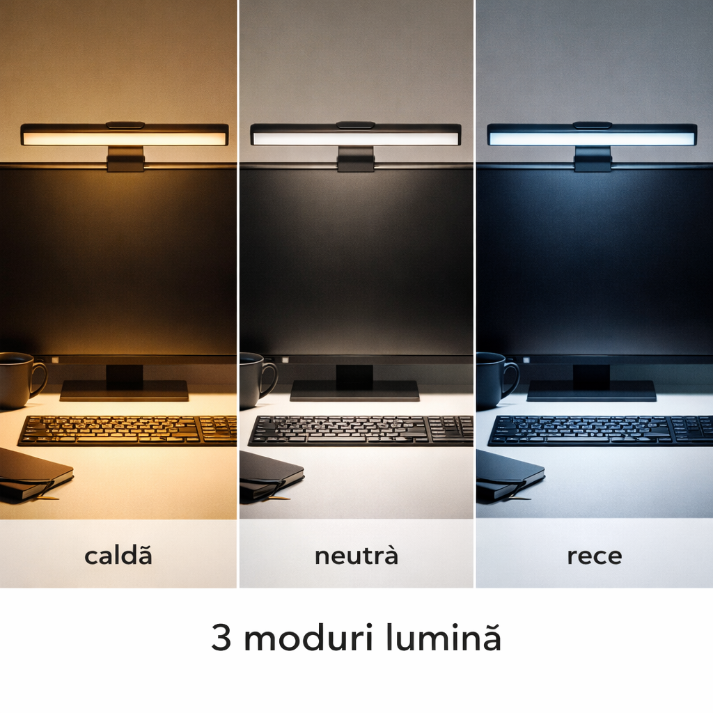 Lampa Monitor Laptop S-Eye Screen Bar LED 30cm, 130lm, 3 Moduri Lumina, Dimabila, USB-A, Negru