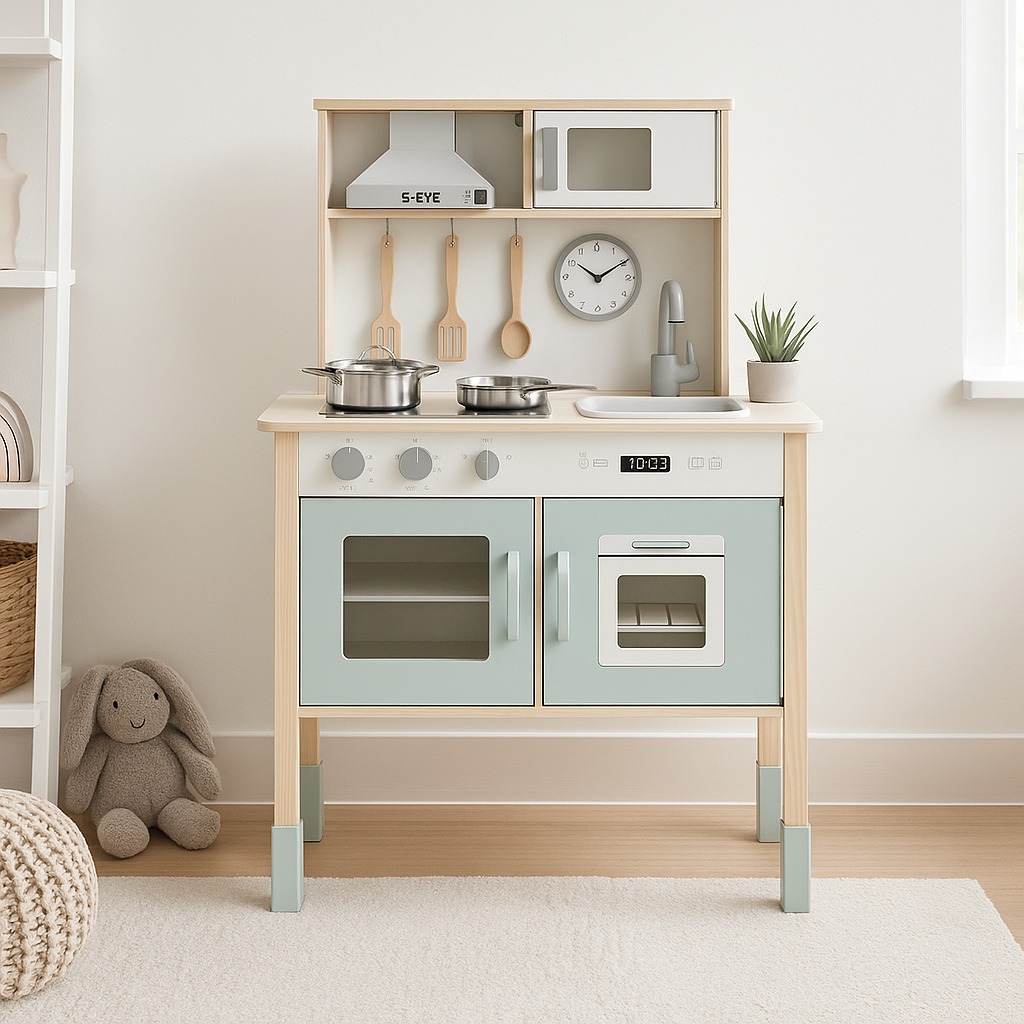 Bucătărie din Lemn S-Eye pentru Copii 60x30x93 cm cu 8 Piese și Accesorii FSC