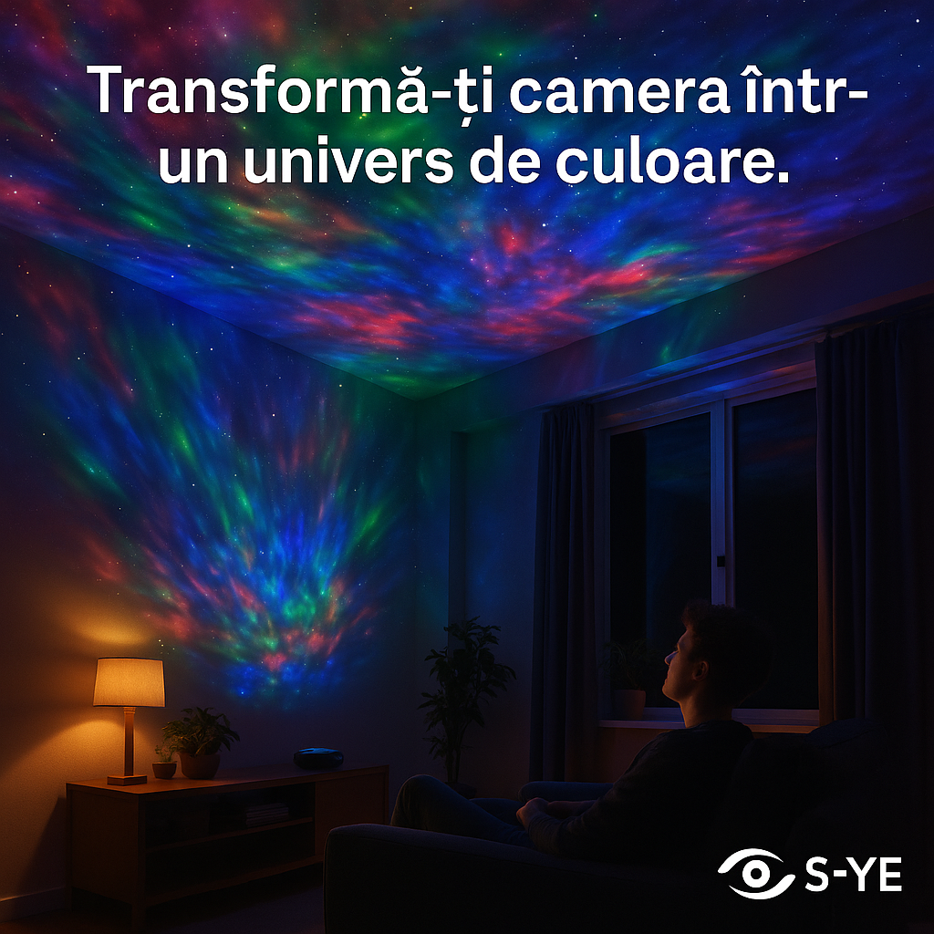 Proiector Laser RGB S-Eye Galaxy Light, Cer Instelat, Telecomanda si Timer Inteligent pentru Relaxare