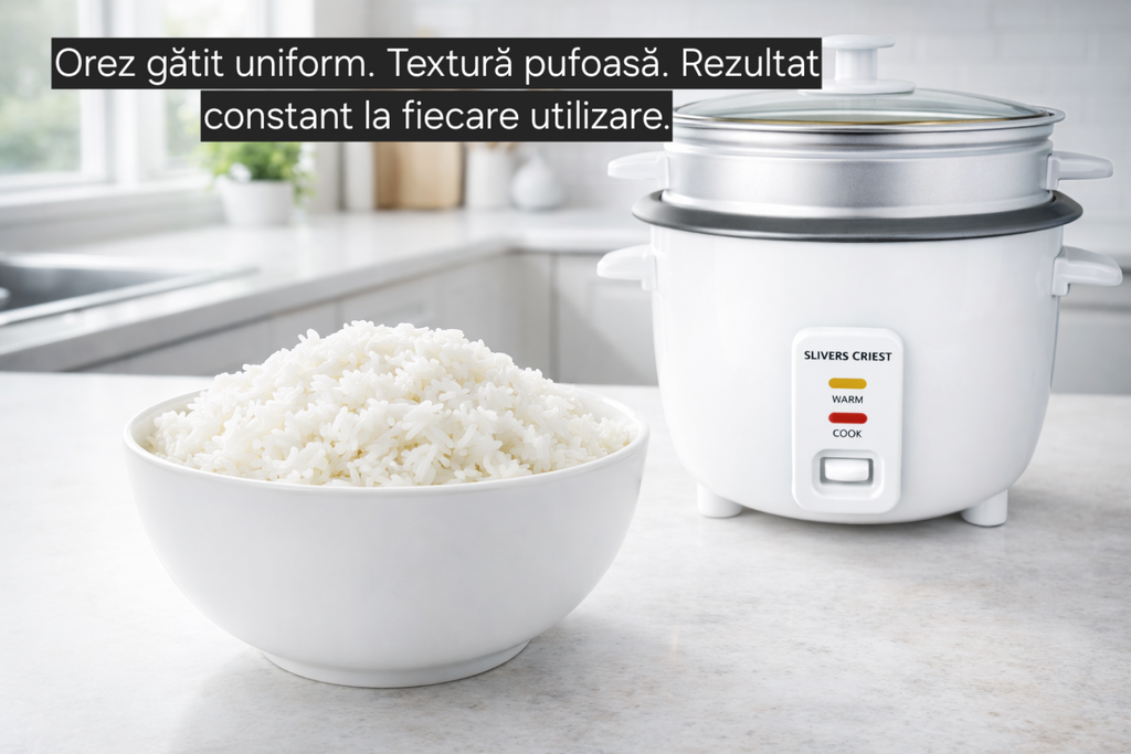 Aparat de gătit orez Royal Slivers Crist SC-750W, 4 L, funcție Warm, vas din aluminiu
