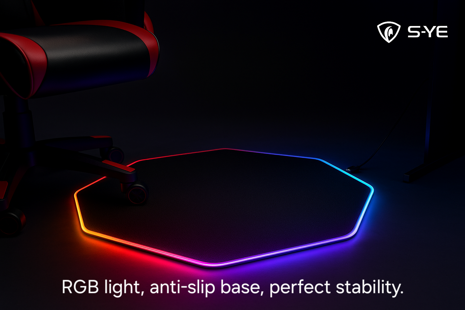 Covoraș de Podea Gaming S-Eye, LED RGB, octogonal, antiderapant, 115 cm, multicolor