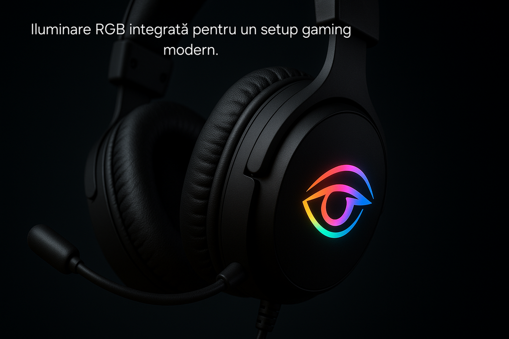 Casti gaming s-Eye Battletron cu sunet surround 360 grade RGB, microfon flexibil USB si pernite over ear confortabile