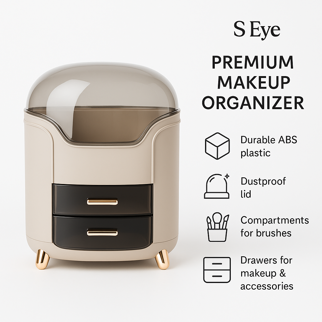 Organizator machiaj S Eye cu sertare și capac anti praf 30x20x34 cm