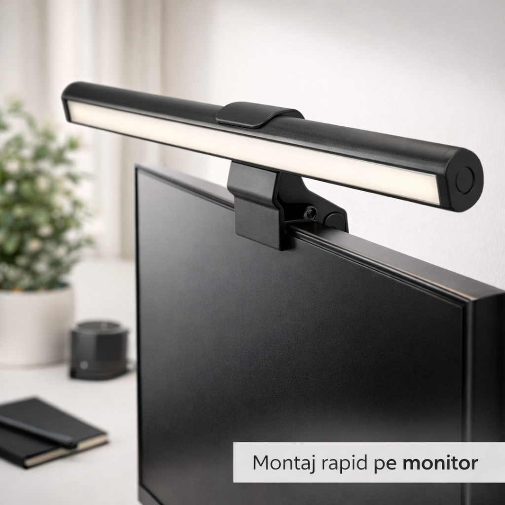 Lampa Monitor Laptop S-Eye Screen Bar LED 30cm, 130lm, 3 Moduri Lumina, Dimabila, USB-A, Negru
