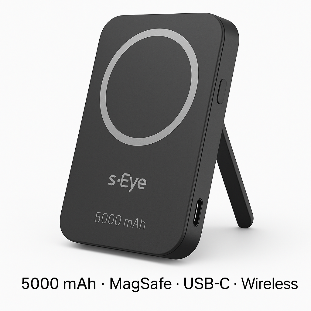 Baterie externa, Powerbank Magnetic s-Eye 5000 mAh cu Suport MagSafe si Stand Integrat – Incarcare Rapida USB-C & Wireless