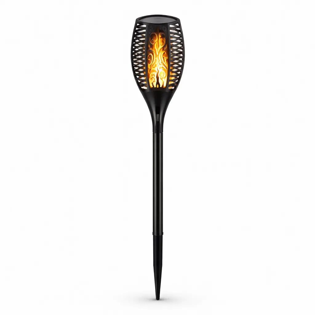 Lampă solară LED cu efect flăcără pentru grădină, aprindere automată, montaj în sol
