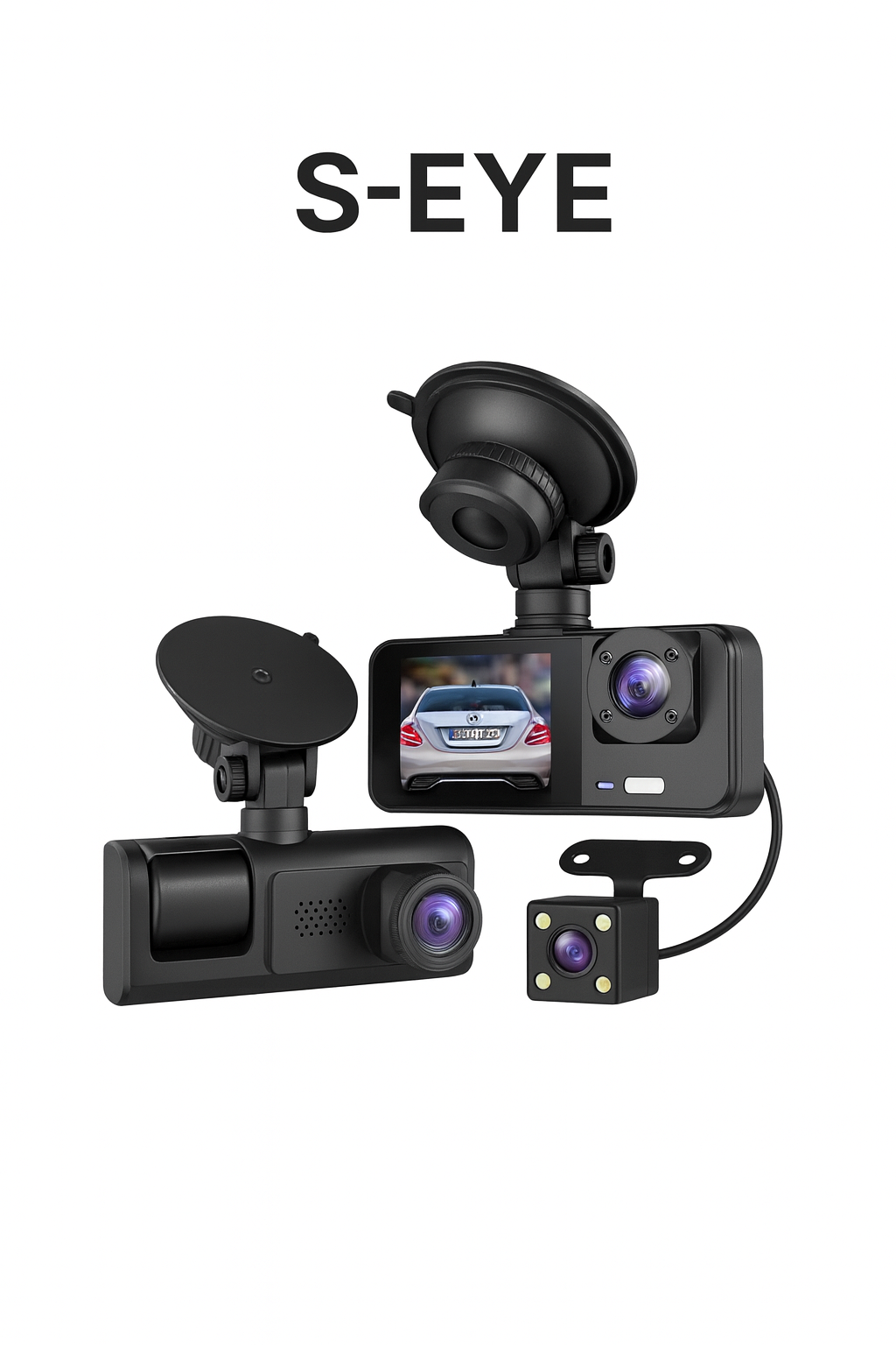 Camera video de bord auto s-Eye 1080P HD cu 3 camere, detectie de miscare, senzor G, camera de bord cu monitorizare parcare 24H, DVR, camera cu unghi de vizualizare de 170° pentru masina