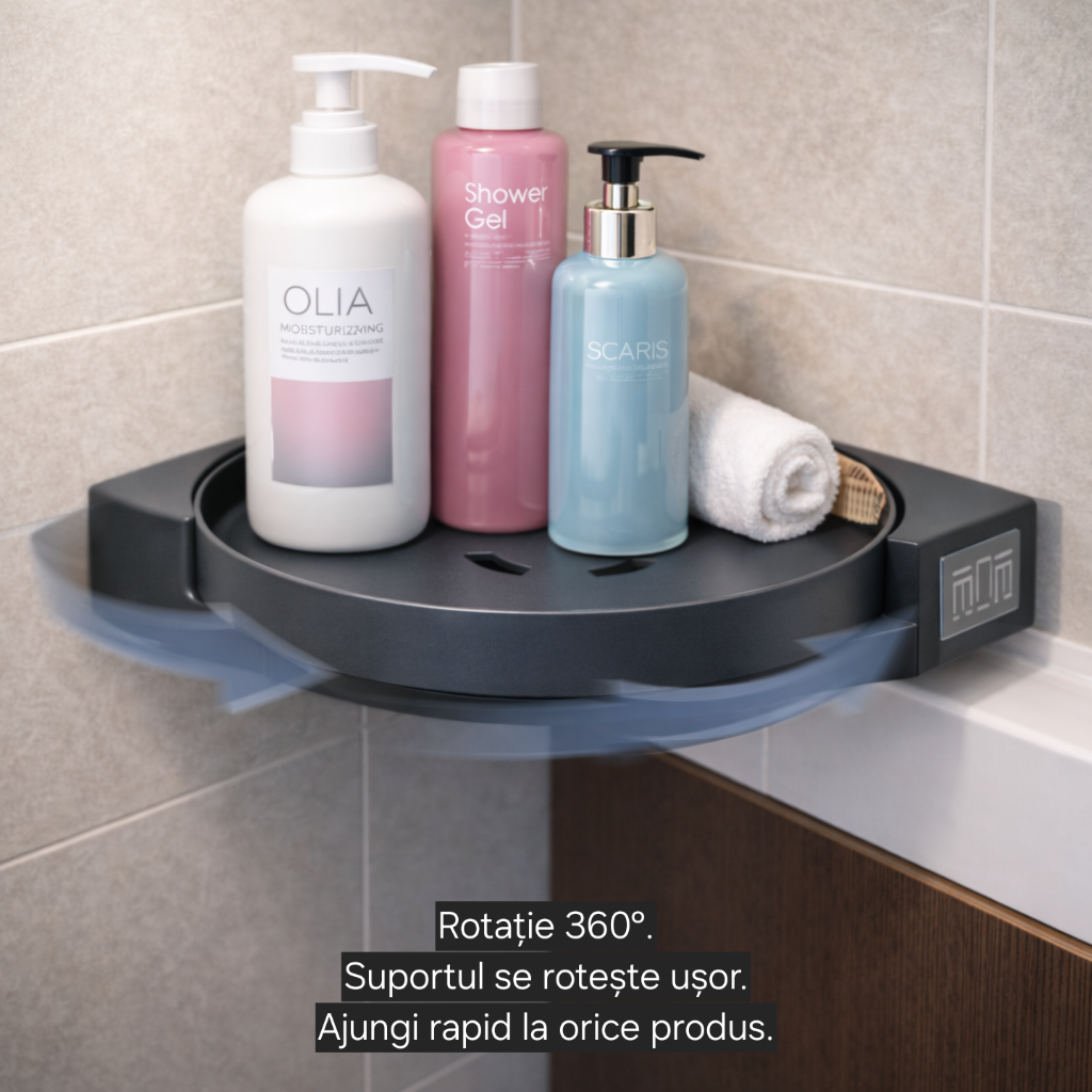 Suport Rotativ Baie S-Eye 360°, Montaj Fara Gaurire, Organizator Cosmetic Rezistent la Umezeala
