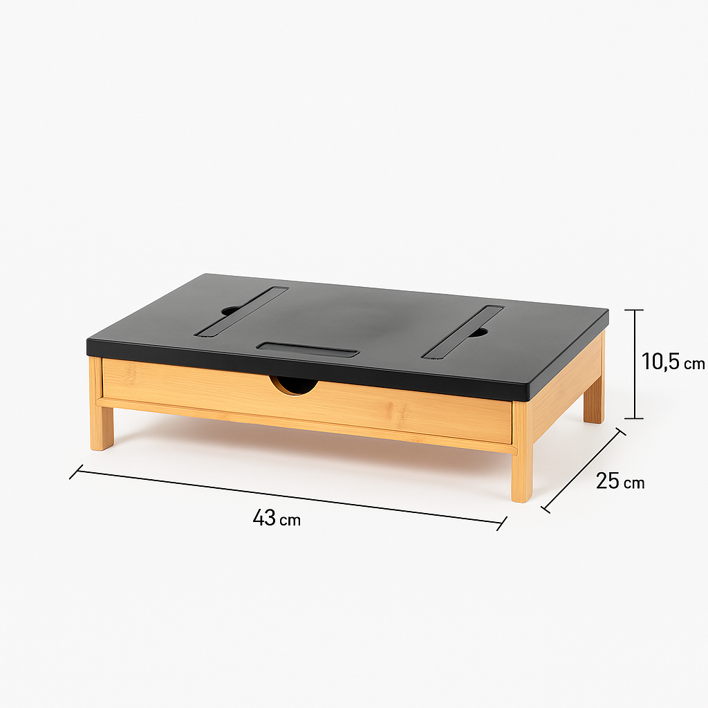 Suport laptop s-Eye din bambus cu sertar si stand pentru tableta, reglabil 9 pozitii