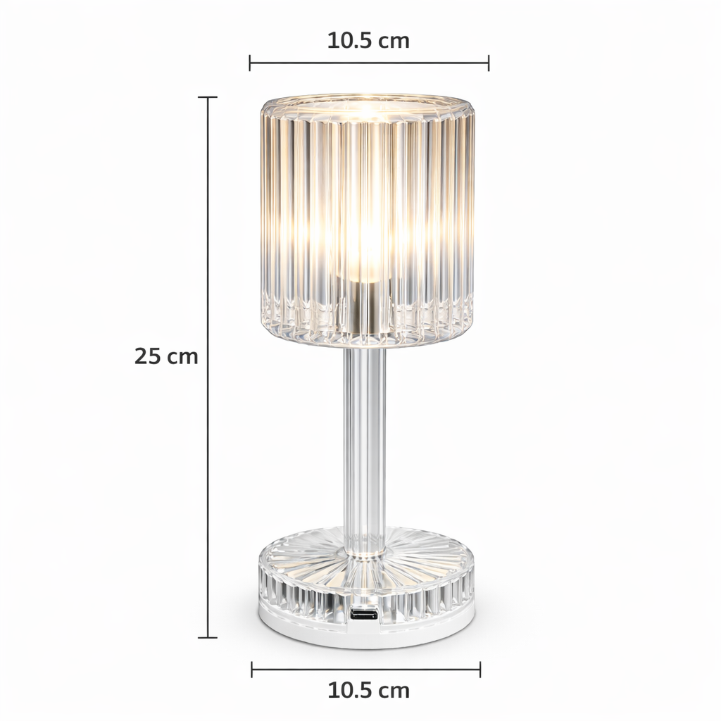 Lampa de Masa Tactila LED S-Eye - Design Cristal Transparent, Lumina Calda, Alimentare USB