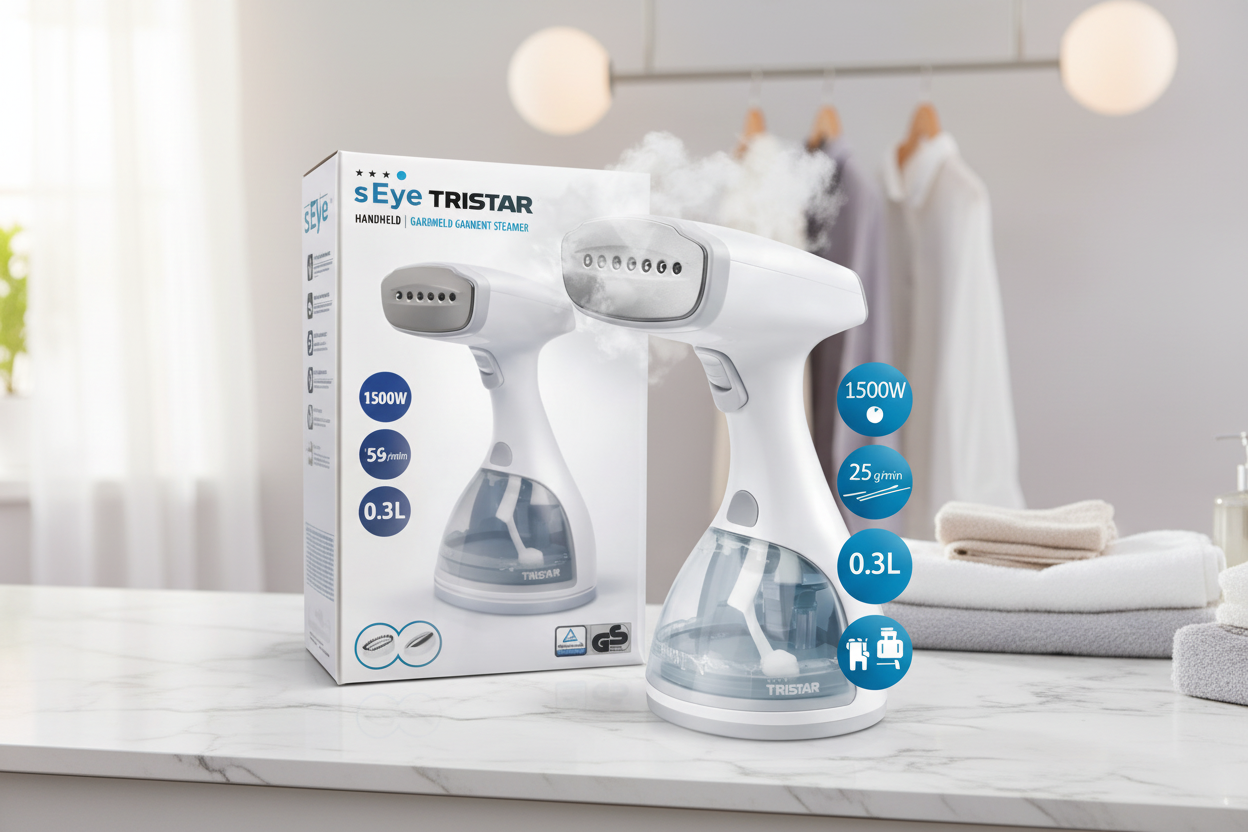 Calcator vertical cu abur s-Eye Tristar 1500W, abur continuu 25 g minut, rezervor 0.3L