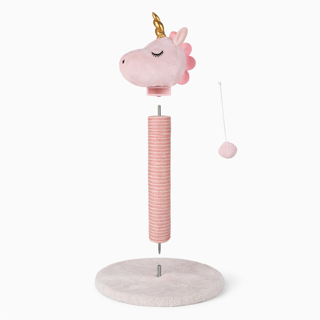 Ansamblu de zgâriat pentru pisici S-Eye Unicorn, 48 cm, stâlp sisal, bază 34 cm, minge suspendată, roz