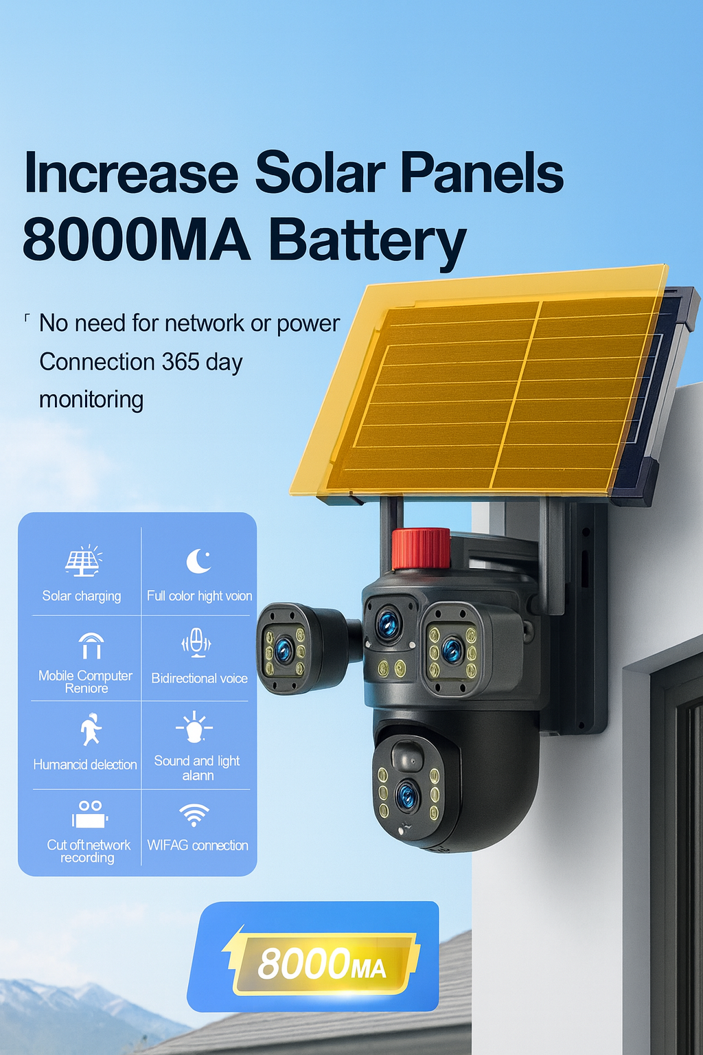 Cameră de Supraveghere Exterioară s-Eye Tripla 4G, 12MP Ultra HD, Zoom 10X, PTZ, Alimentare Solară 7.5W, Baterie 8000mAh