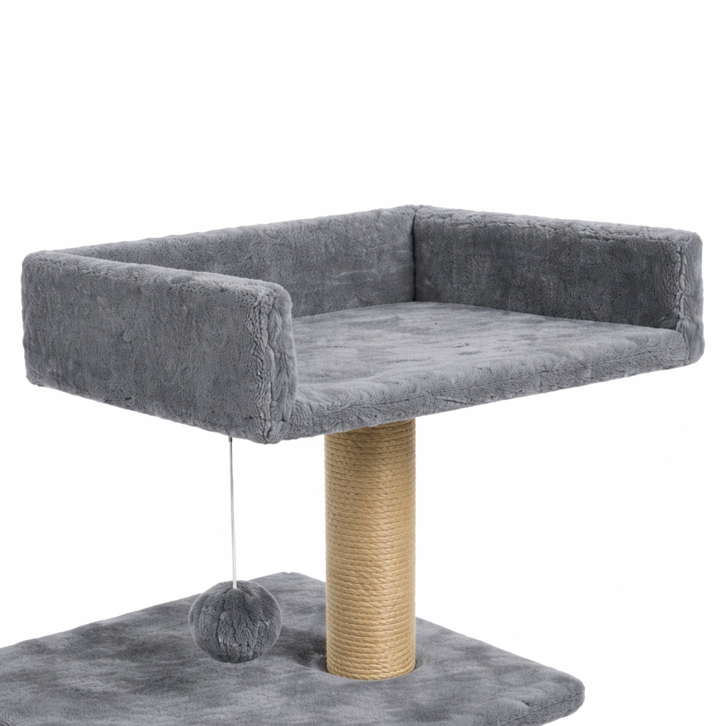 Ansamblu Joaca Pisici S-Eye - Stalp Zgariat 3 Niveluri, 30x50x90 cm, Plus Moale, Sisal Rezistent, Gri