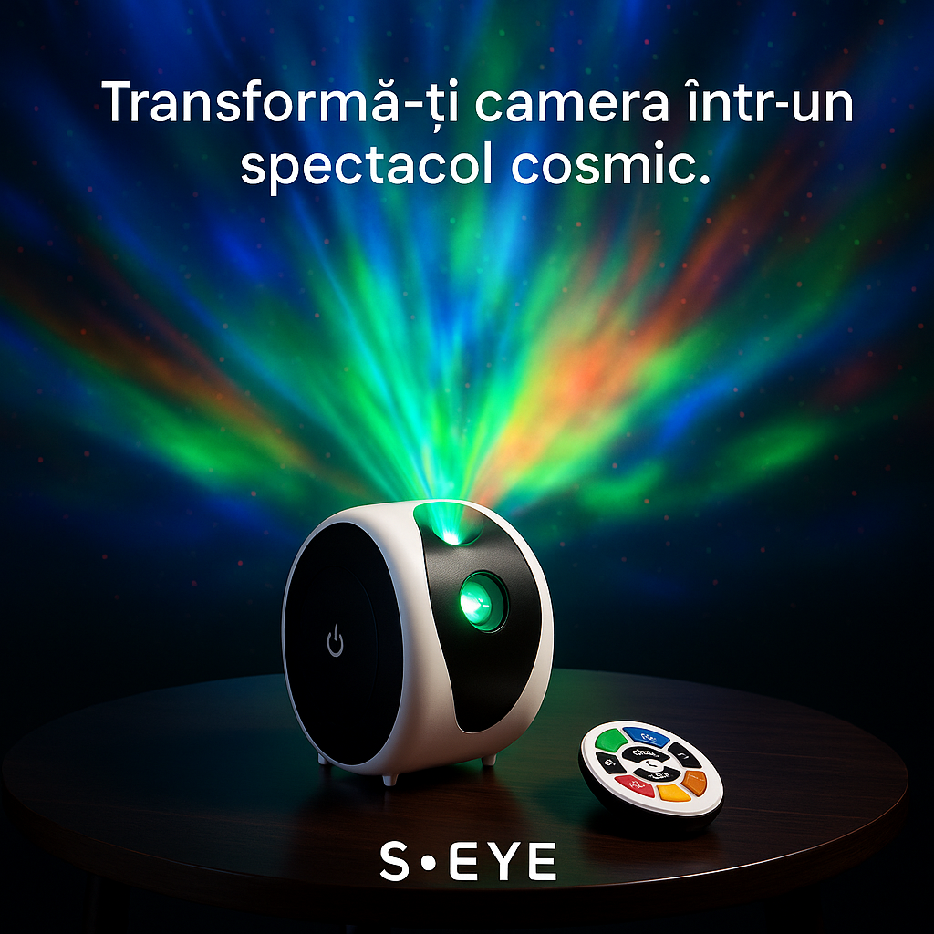 Proiector Laser RGB S-Eye Galaxy Light, Cer Instelat, Telecomanda si Timer Inteligent pentru Relaxare