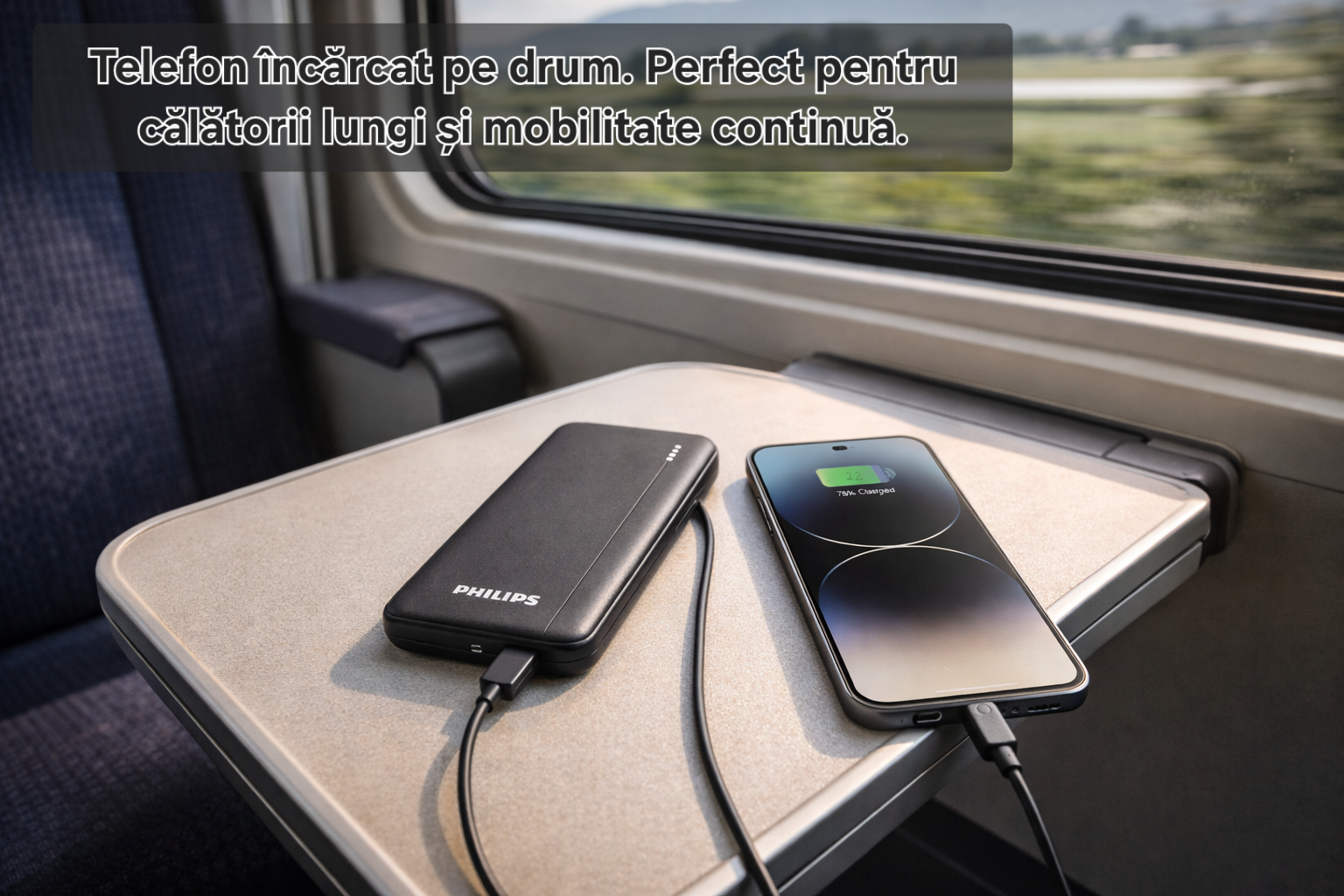 Baterie externă Philips 10000 mAh, PD 20W, încărcare de până la 2.3 ori mai rapidă, USB C, 2 x USB A, protecție avansată, sigură pentru avion, cablu inclus