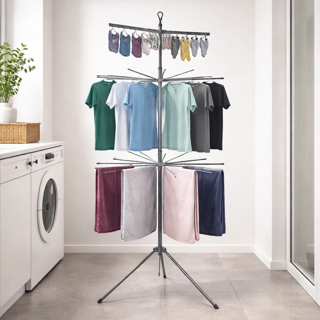 Uscător rufe vertical pliabil 170 cm Ciodex cu brațe rotative 360° pentru interior și exterior