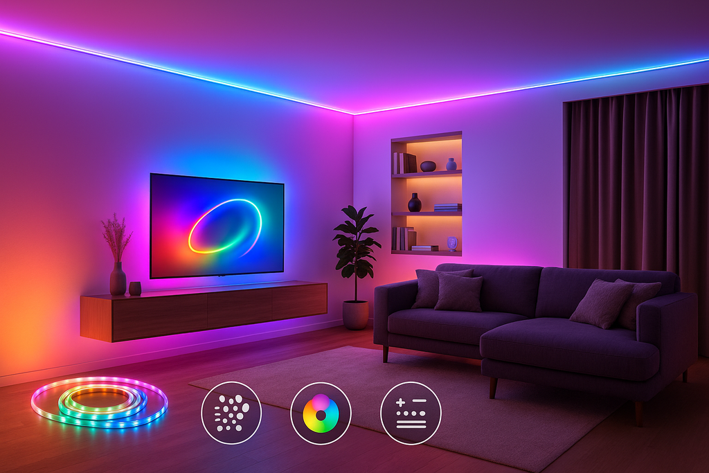 Bandă LED Philips RGB 5m, 24W, 1500 lm, telecomandă, 256 culori, iluminare ambientală