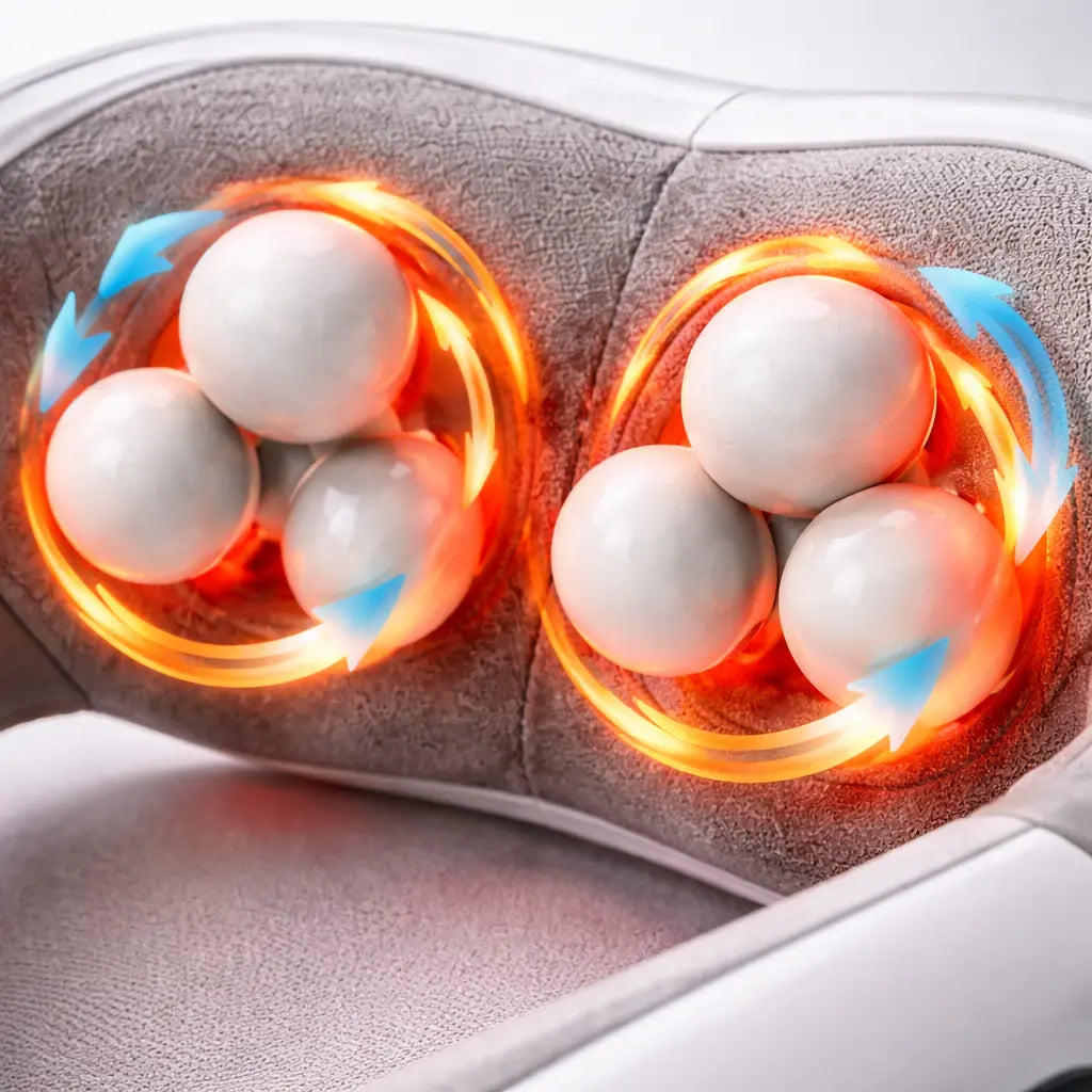 Aparat masaj cervical cu frământare și încălzire, baterie reîncărcabilă, rotație 360°