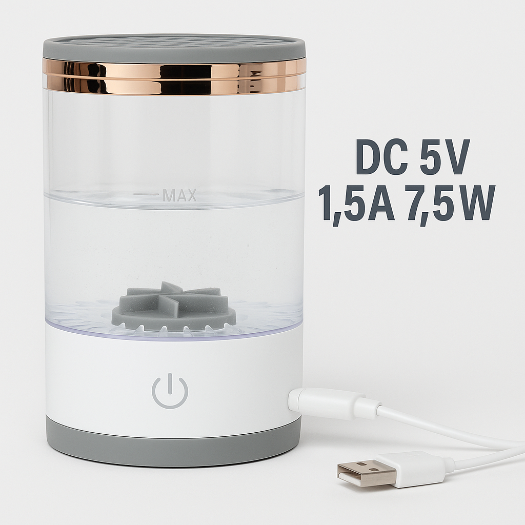 Aparat curățare pensule machiaj S-Eye, rotire 360°, suport uscare, alb, pentru 3 pensule