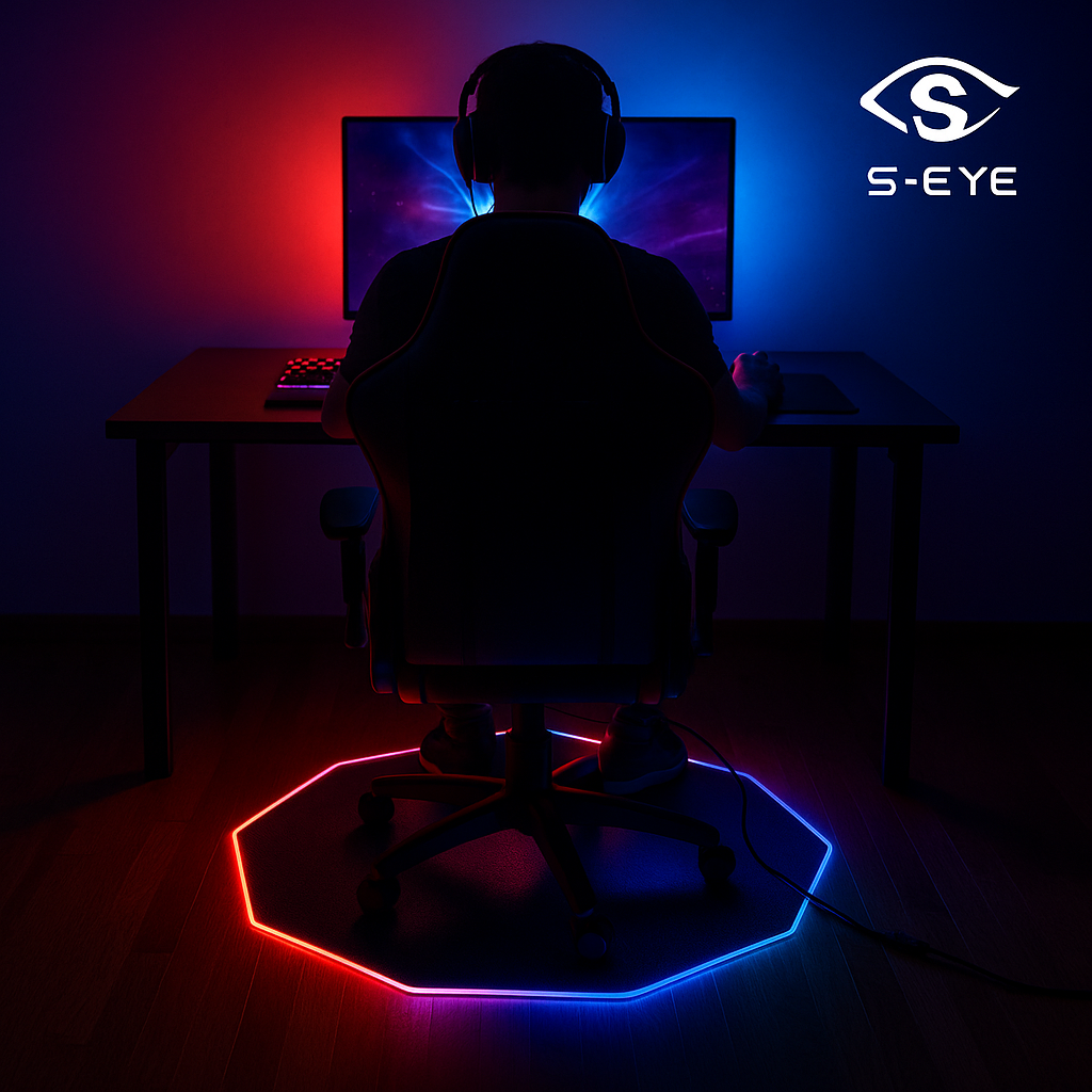 Covoraș de Podea Gaming S-Eye, LED RGB, octogonal, antiderapant, 115 cm, multicolor