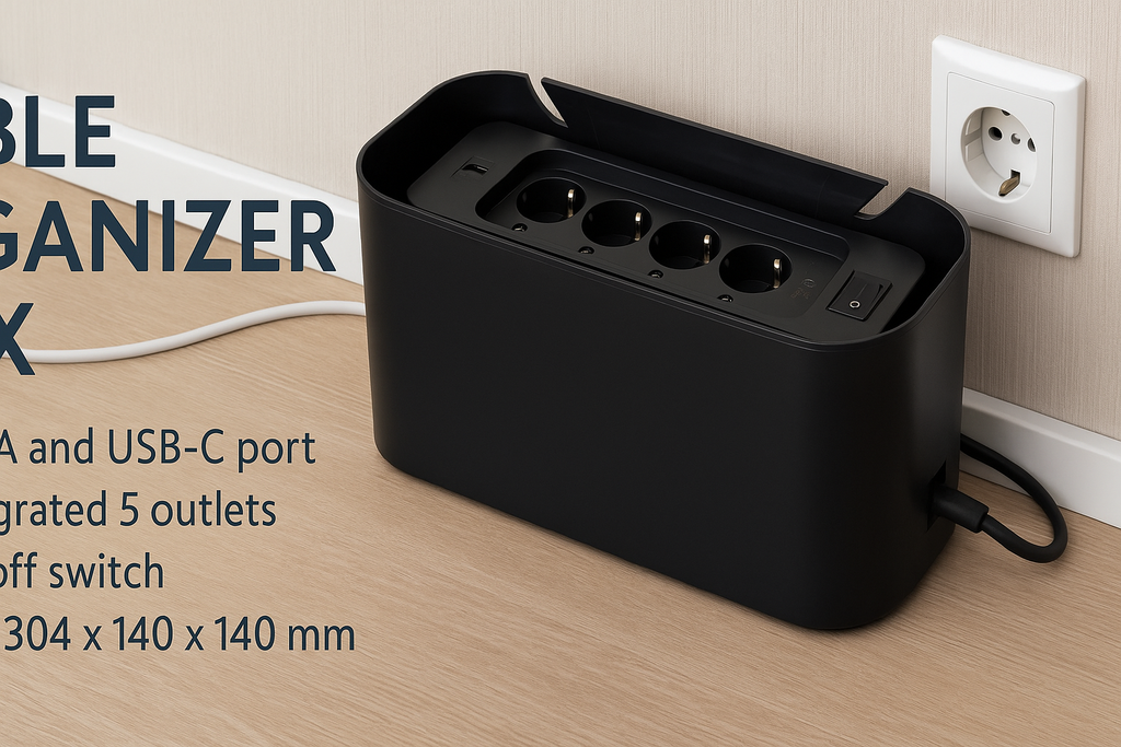 Cutie organizare cabluri S-Eye cu 5 prize USB-A USB-C și capac de protecție