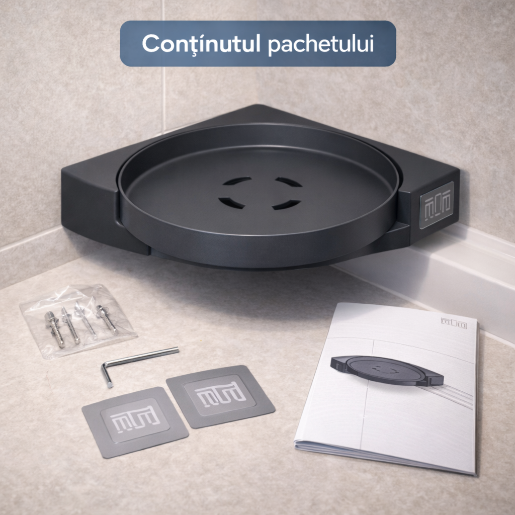 Suport Rotativ Baie S-Eye 360°, Montaj Fara Gaurire, Organizator Cosmetic Rezistent la Umezeala