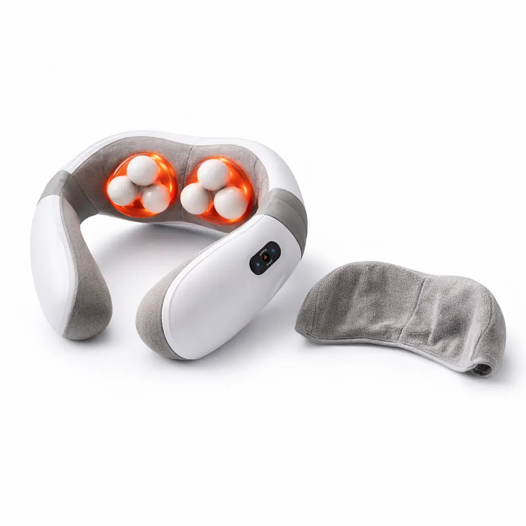 Aparat masaj cervical cu frământare și încălzire, baterie reîncărcabilă, rotație 360°